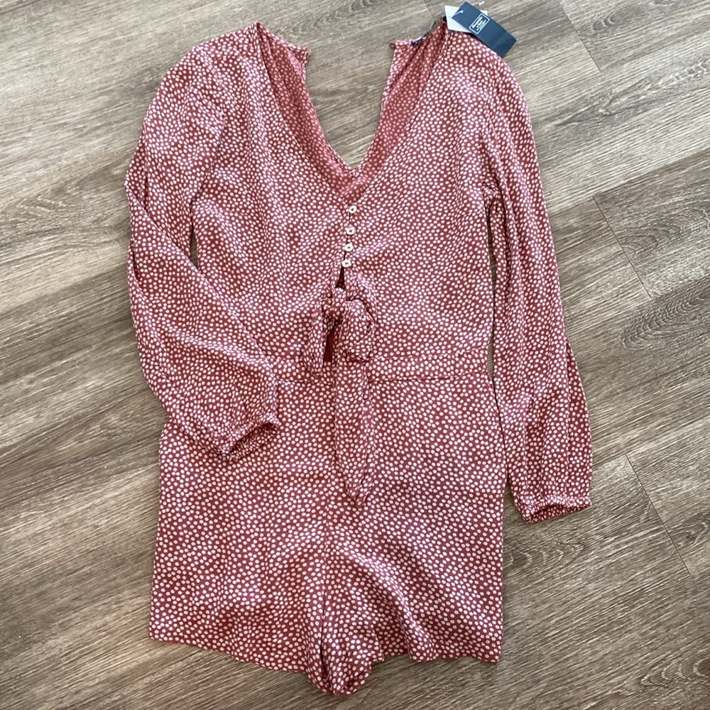 Abercrombie romper long sleeve rust brown ditsy floral western small new NWT